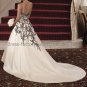 Strapless Bridal Gown Champagne White Satin Black Applique / Embroidery Beading A-line Wedding Dress
