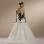 Gothic Strapless Bridal Ball Gown Black Top White Organza Applique Beading A-line Wedding Dress