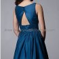 Double Straps Blue Taffeta Ruffled Hand Flower Short Bridesmaid Prom Dress Formal Gown