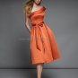 One Shoulder Short Bridesmaid Dress Orange Satin Homecoming Dress Pleated Cocktail Dress