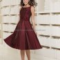 Double Straps Short Bridesmaid Dress Wine Taffeta Homecoming Dress Pleated Beaded Cocktail Dress