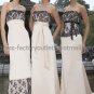 Straplesss Long Bridesmaid Dress Beige Satin Black Sash Lace Top Wholesale Bridal Evening Dress
