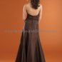 A-line Strapless Long Bridesmaid Dress Coffee Brown Taffeta Pleated Bridal Evening Dress