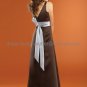 V-neck Long Bridesmaid Dress Brown Sash White Sash Pleated Bridal Evening Dress