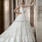 V-neck Long Sleeves Bermeo Jeweled Bridal Gown White Alencon Lace A-line Wedding Dress & Slip PV322A