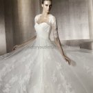 Strapless 3/4 Sleeves Jacket Pergola Bridal Gown Pleated White Lace Tulle A-line Wedding Dress PV321