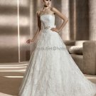 Free Bustle Strapless Berlin Bridal Gown White Alencon Lace  A-line Wedding Dress Beaded Sash