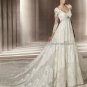 V-neck Long Sleeves Eclipse Jeweled Empire Waist Bridal Gown White Lace A-line Wedding Dress PV302