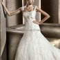 Free Crinoline Cap Sleeves Square Sagrera Bridal Gown White Alencon Lace A line Wedding Dress pV312