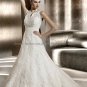 Free Crinoline Sleeveless Biance Bridal Gown Ivory White Alencon Lace A line Wedding Dress pv318
