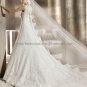 Free Crinoline Sleeveless Biance Bridal Gown Ivory White Alencon Lace A line Wedding Dress pv318