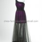 One Shhoulder See-through Purple Blue Pink Black Tulle Evening Dress A-line Bridal Prom Dress Gown
