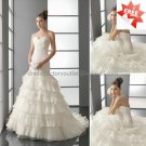 A-line Classical Bridal Gown Custom Strapless Tiered Organza White Wedding Dress