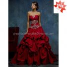 A-line Bridal Gown Strapless Embroidered Taffeta Red Accent Ivory White Wedding Dress