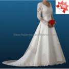 A-line Bridal Gown Strapless Lace Edge V-neck Long Sleeves Ivory White Wedding Dress