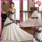 A-line Bridal Gown Strapless Black Lace Taffeta Accent Ivory White Wedding Dress