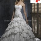 A-line Classical Bridal Gown Custom Strapless Tiered Pleated Taffeta Ivory White Wedding Dress