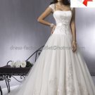 A-line Classical Bridal Gown Custom Cap Sleeves Beaded Tulle Ivory White Wedding Dress