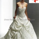 A-line Princess Bridal Gown Strapless Embroidered Pleated Satin Beaded Ivory White Wedding Dress