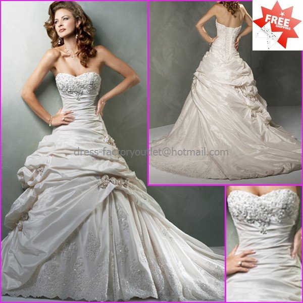 A-line Princess Bridal Gown Custom Pleated Taffeta Strapless Ivory ...
