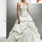 A-line Princess Bridal Gown Strapless Embroidered Pleated Satin Beaded Ivory Wedding Dress MG484