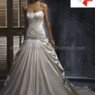 A-line Bridal Ball Gown Strapless Champagne Pleaded Satin Ivory White Wedding Dress W82