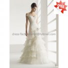 A-line Bridal Ball Gown Custom Cap Sleeves Tiered Organza Ivory White Wedding Dress