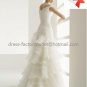 A-line Bridal Ball Gown Custom Cap Sleeves Tiered Organza Ivory White Wedding Dress