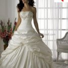A-line Classical Bridal Gown Custom Strapless Pleated Taffeta Ivory White Wedding Dress