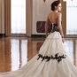 A-line Bridal Gown Strapless Black Lace Taffeta Accent Ivory White Wedding Dress