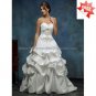A-line Bridal Gown Strapless Embroidered Taffeta Red Accent Ivory White Wedding Dress