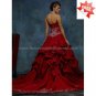 A-line Bridal Gown Strapless Embroidered Taffeta Red Accent Ivory White Wedding Dress