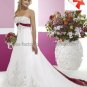 A-line Bridal Gown Strapless Embroidered Satin Red Blue Accent Ivory White Wedding Dress