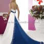 A-line Bridal Gown Strapless Embroidered Satin Red Blue Accent Ivory White Wedding Dress