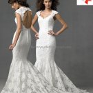 Alencon Lace Bridal Gown Custom Cap Sleeves Hollow Back Ivory White Mermaid Wedding Dress AL328
