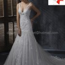 Lace Bridal Gown Custom V--neck Silver Tulle Applique Ivory White A-line Wedding Dress L24