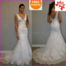 Lace Bridal Gown Custom V--neck Organza Applique Ivory White A-line Wedding Dress L19