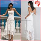 Discount  Lace Tea Length Bridal Gown Strapless Ivory White A-line Beach Short Wedding Dress H018