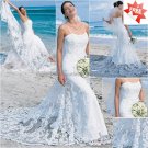 Discount  Lace Edge Bridal Gown Custom Spaghetti Straps Ivory White Sheath Beach Wedding Dress H017