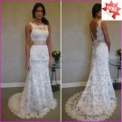 Discount  Alencon Lace Bridal Gown Boat Front V-neck Back Ivory White Wedding Dress L15