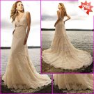 Discount Lace Bridal Gown V-neck Back Champagne Shrimp Wedding Dress L21