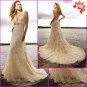 Discount Lace Bridal Gown V-neck Back Champagne Shrimp Wedding Dress L21