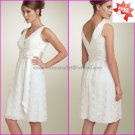 Short Lace Bridal Gown V-Neck  A-line Knee Length White Wedding Dress L29