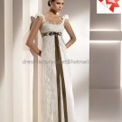 Discount Venice Lace Bridal Gown Custom Cap Sleeves Round Neck White Wedding Dress L33 Brown Sash