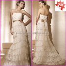 Discount Lace Edge Bridal Gown Strapless Sheath White Wedding Dress PV275 Gold Sash