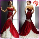 Beaded Red Taffeta Bridal Gown Strapless Mermaid Champagne Lace Wedding Dress C41