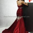 Beaded  Pleated Red Taffeta Bridal Gown Strapless Mermaid Wedding Dress C42