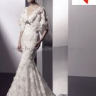 Luxury V-neckline Lace Bridal Gown Wide Long Sleeves Beaded Mermaid Wedding Dress L10