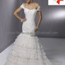 Luxury Tiered Tulle Lace Bridal Gown Off Shoulder Mermaid Wedding Dress Lace Up Back MG345