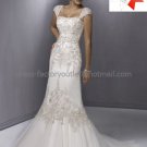 Luxury Tulle Lace Bridal Gown Dismountable Cap Sleeves Sheath Wedding Dress Lace Up Back MG350
